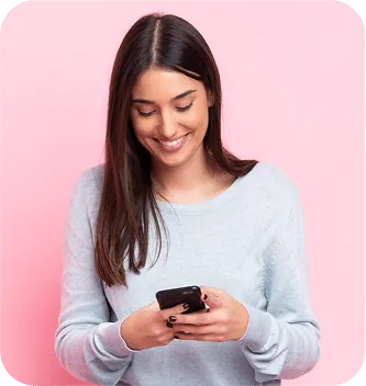 Smiling Smackdab user checking her phone