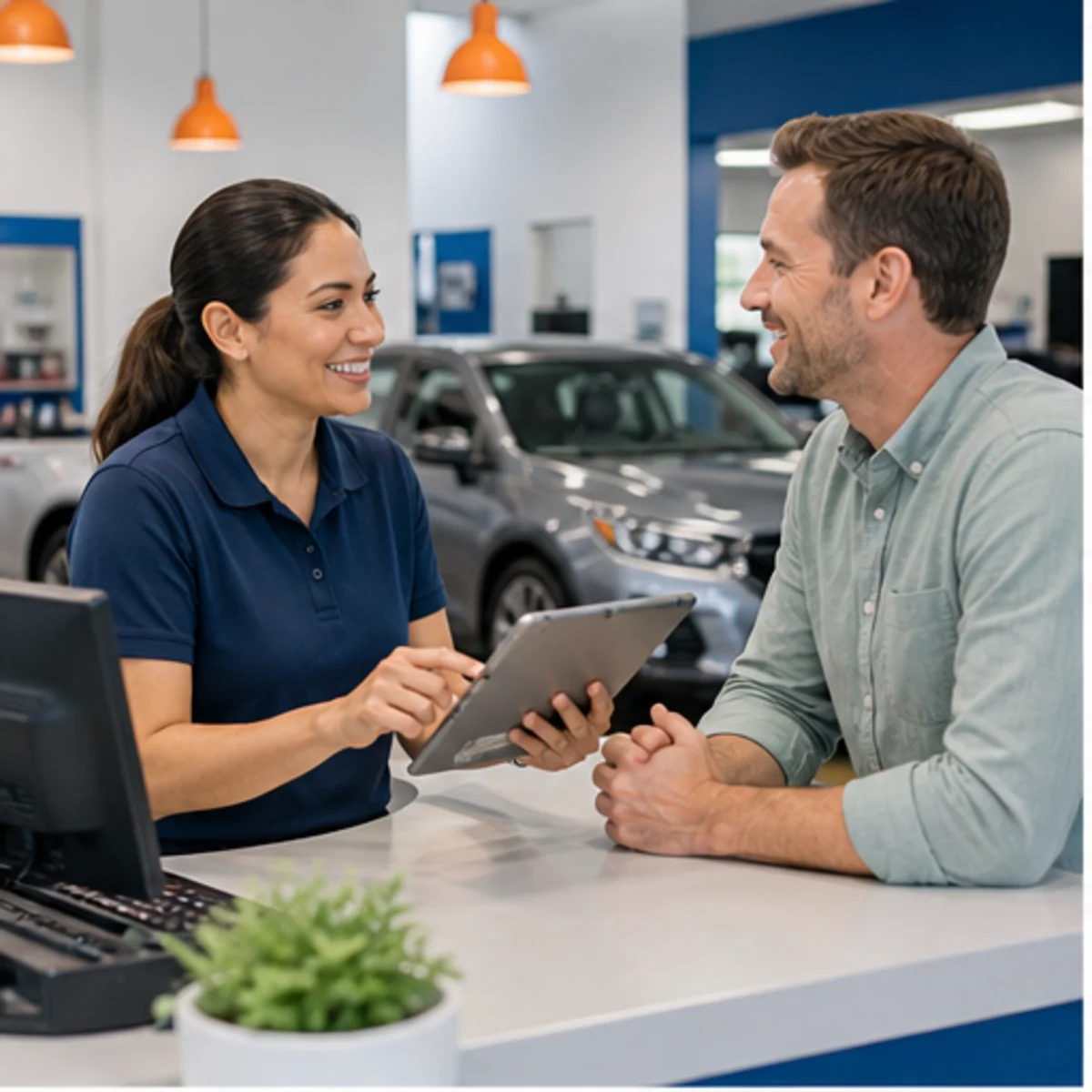Smackdab CRM hero image for auto repair shops showing hero consultation