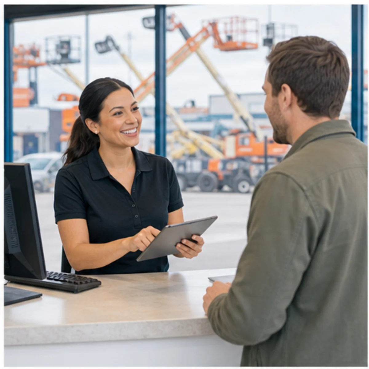 Smackdab CRM hero image for equipment rental companies showing hero consultation