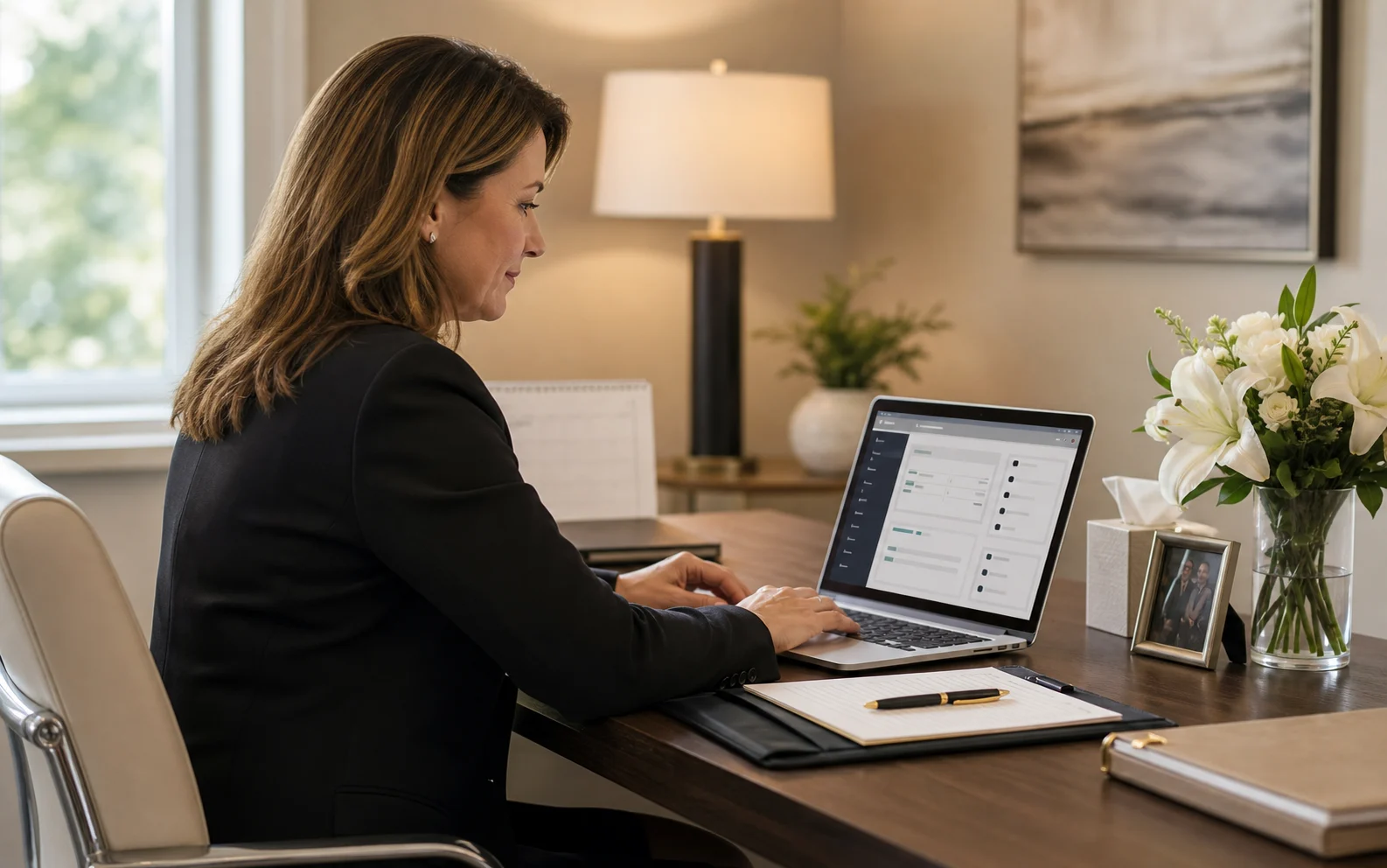 Smackdab CRM visual for funeral homes showing organized family follow-up work