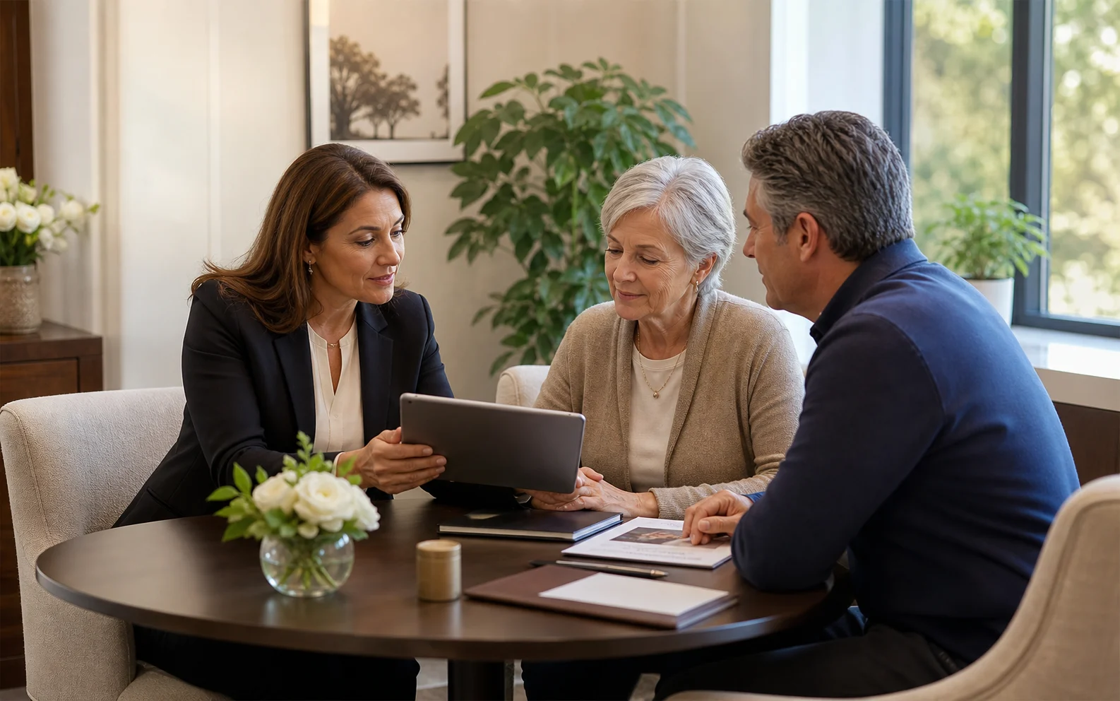 Smackdab CRM visual for funeral homes showing a calm preplanning consultation