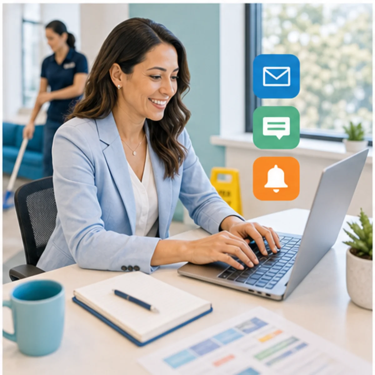 Smackdab CRM visual for janitorial companies showing follow-up workflow