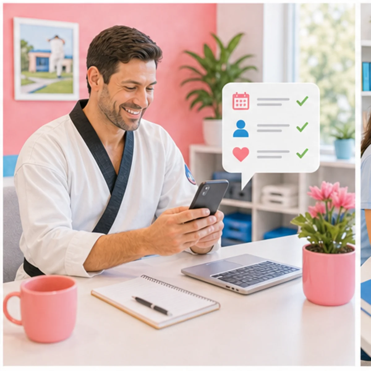 Smackdab CRM visual for martial arts schools showing follow-up workflow