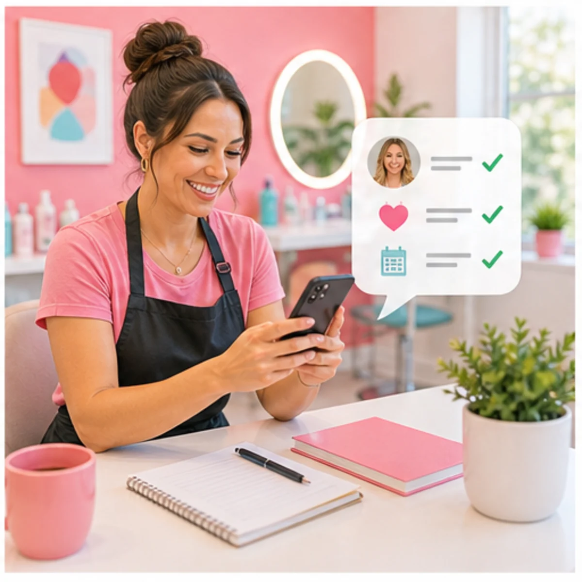 Smackdab CRM visual for salons showing follow-up workflow