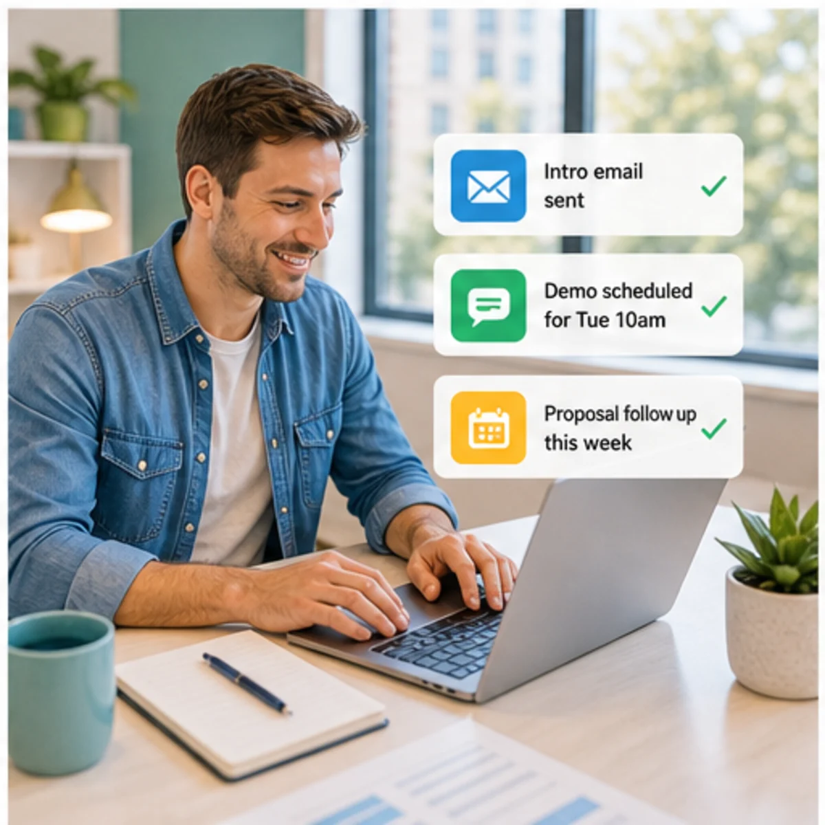 Smackdab CRM visual for startups showing follow-up workflow